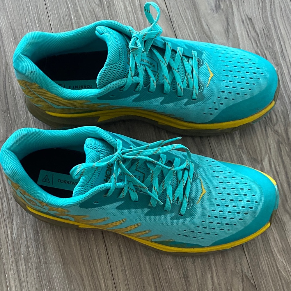 Hoka Turquoise and Yellow Athletic Shoes